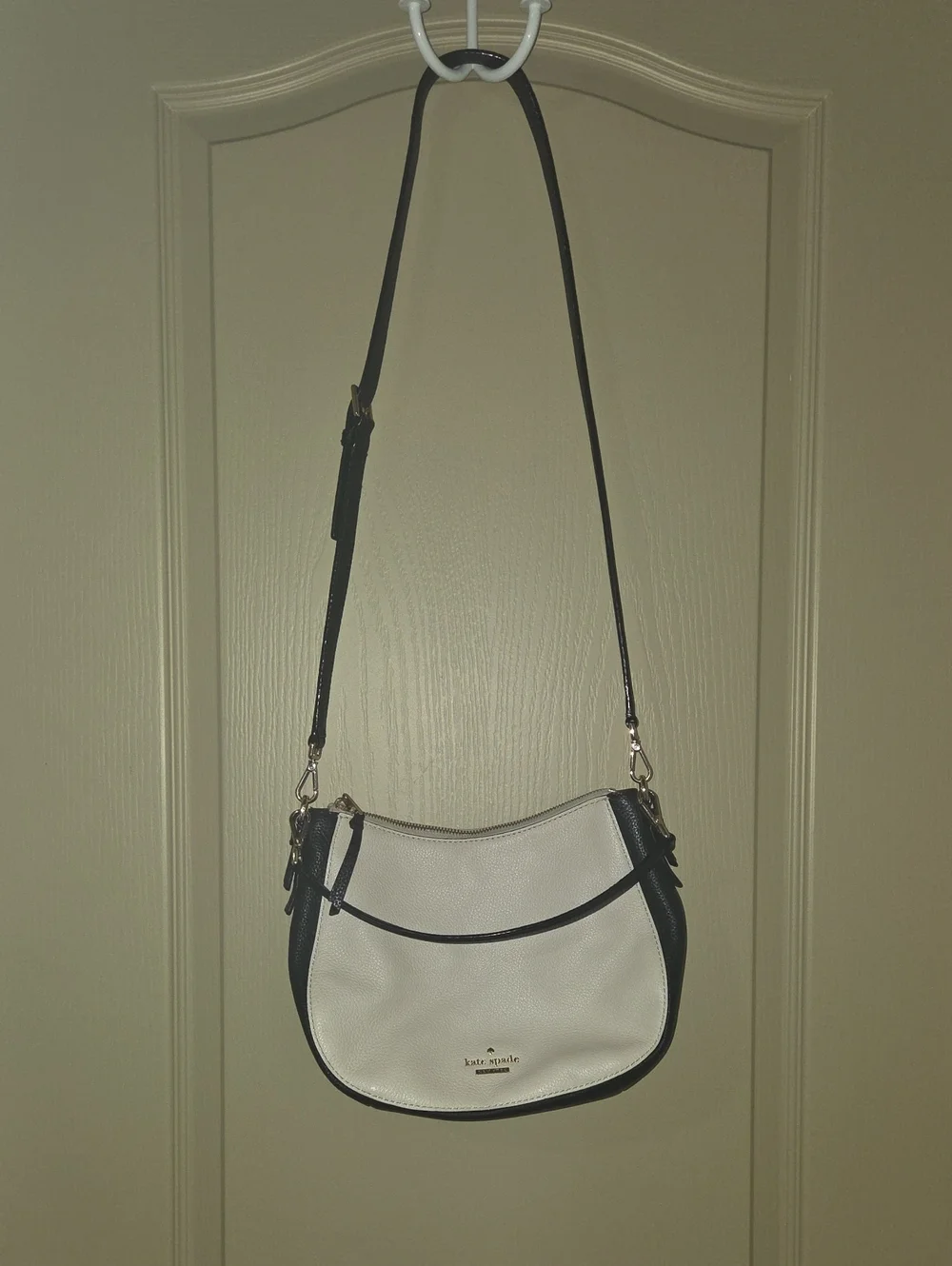 kate spade Cream and Black Leather Crescent Crossbody